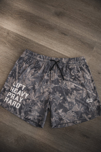 Men's Mesh Lifestyle Shorts | 5.5"- Lift Heavy Pray Hard Deadwood by Tango Charlie Apparel