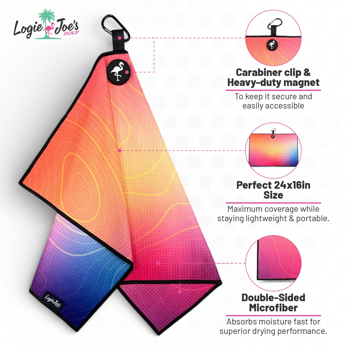 Under the Sea Golf Towel | 24” x 16” Microfiber Towel | Magnetic Clip & Carabiner | Premium Golf Accessory | Shark by Logie Joe's Golf