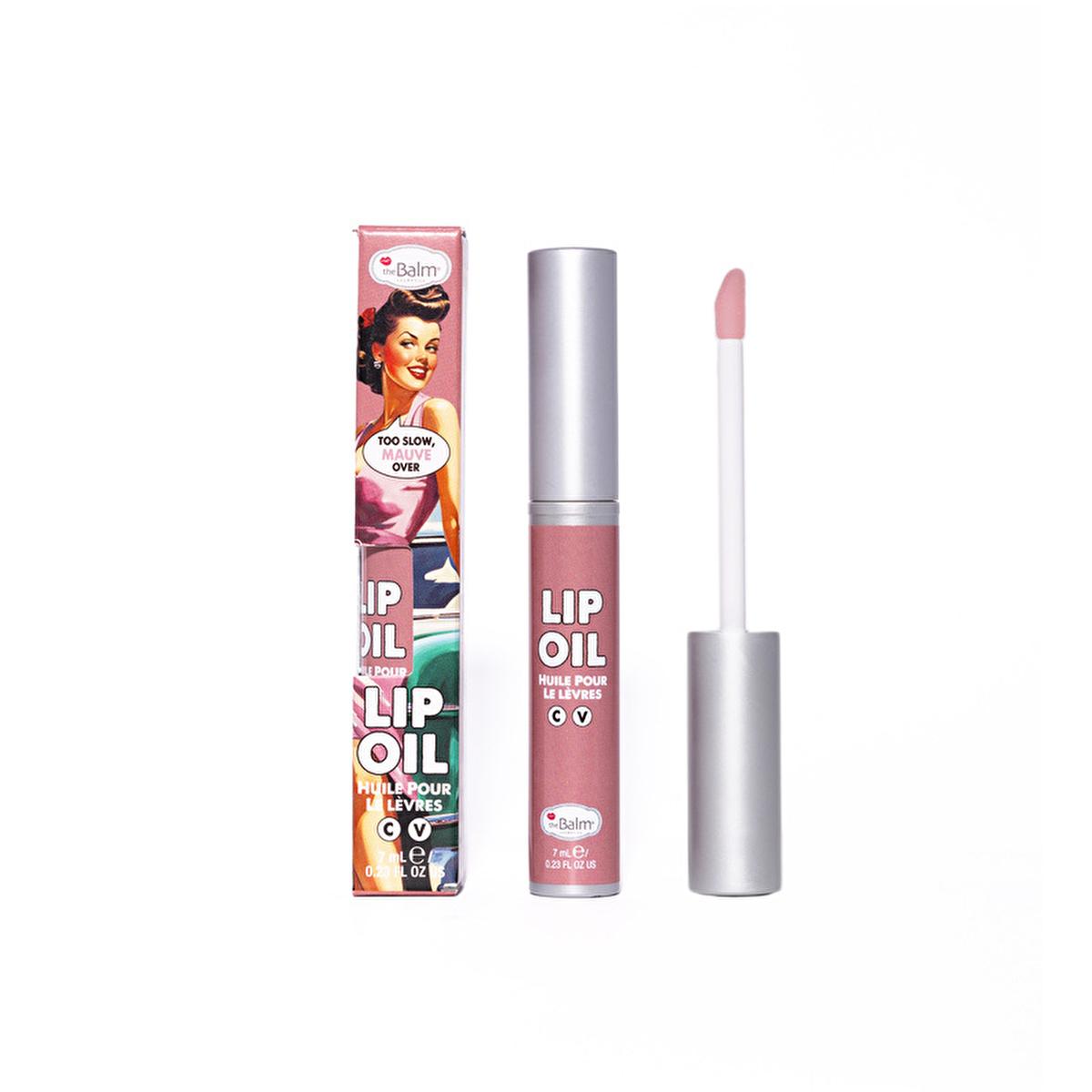 theBalm Too Slow, Mauve Over Lip Oil: Hydrating, Non-Sticky Gloss for a Healthy, Plump Look - Long-Lasting Color & Subtle Tint by Beauty Care Bag