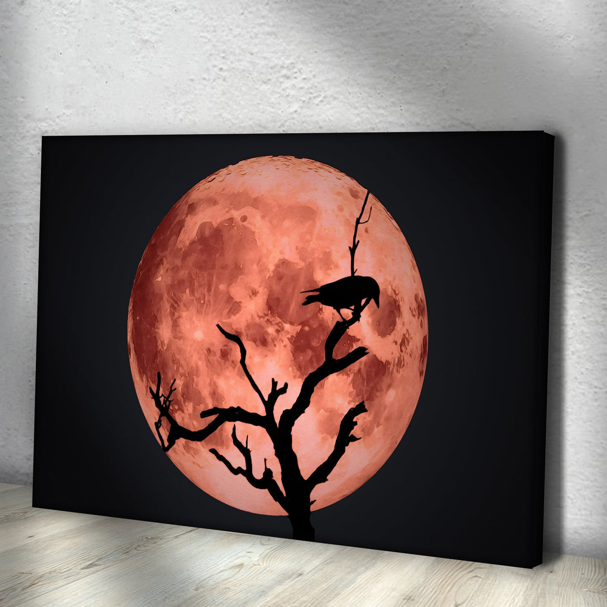 Crow And Blood Moon Canvas Wall Art by Tailored Canvases