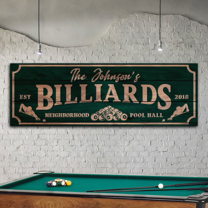 Neighborhood Pool Hall Billiards Sign by Tailored Canvases