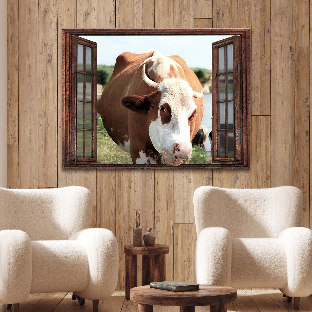 Cattle On Window Canvas Wall Art by Tailored Canvases