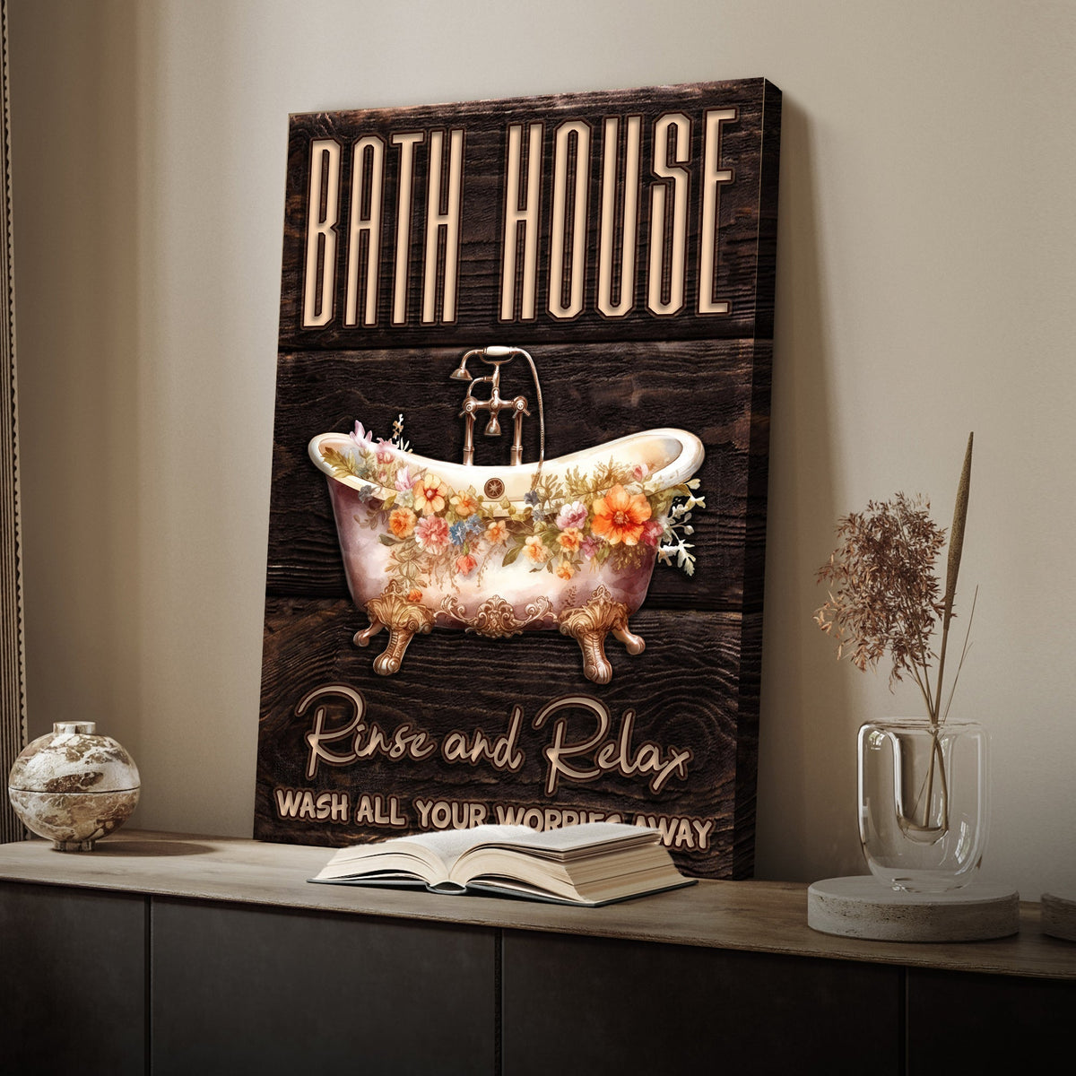 Rinse And Relax Bath House Sign by Tailored Canvases
