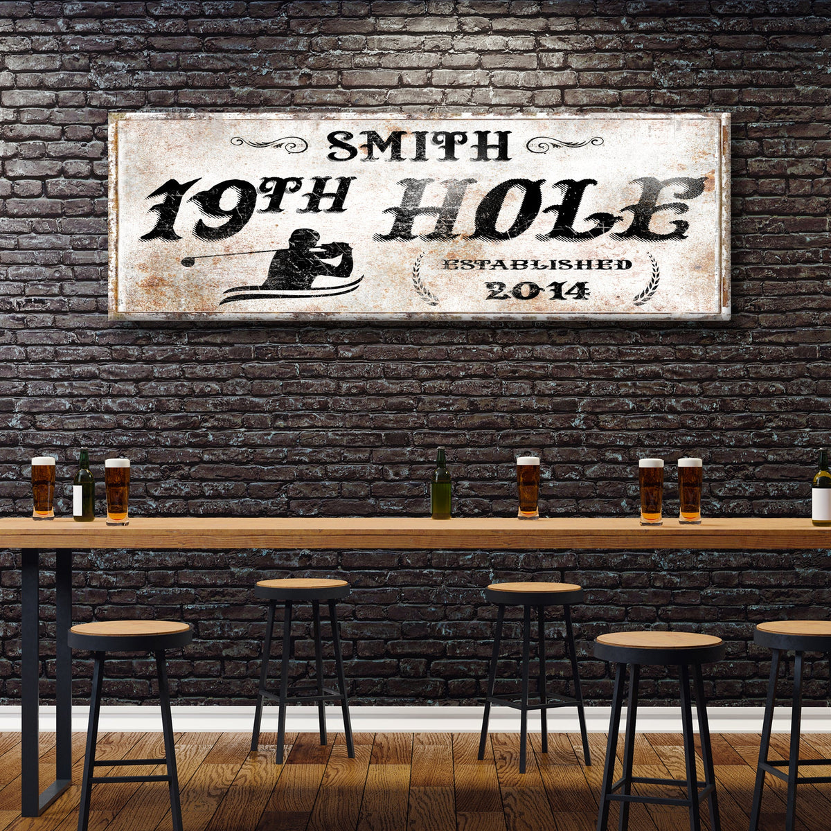 19th Hole rustic vintage canvas sign by Tailored Canvases