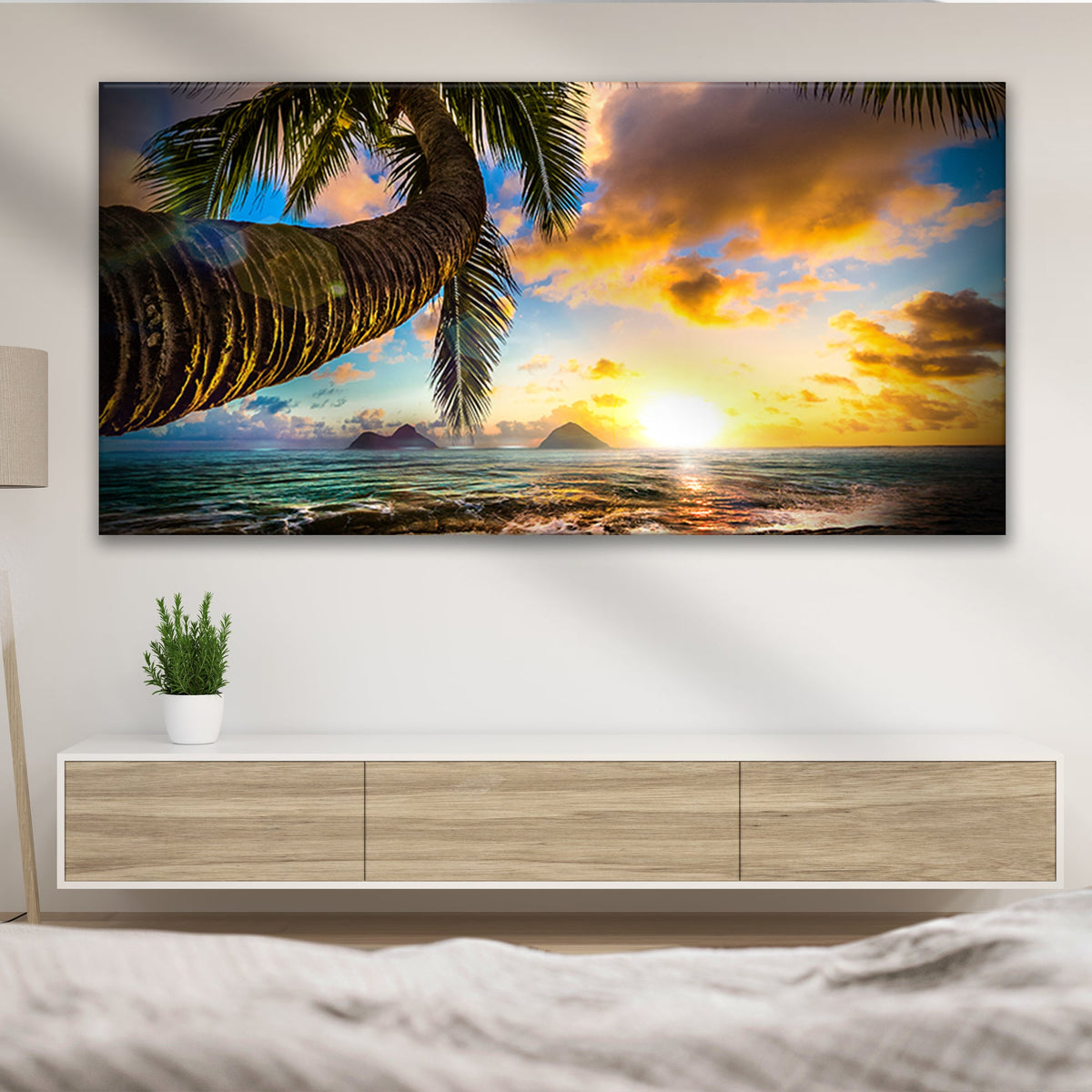 Tropical Blue Beach Hawaii Sunset Canvas Wall Art by Tailored Canvases