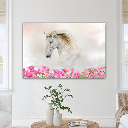 Floral White Horse Canvas Wall Art by Tailored Canvases