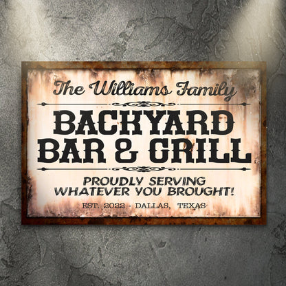Backyard Bar & Grill Sign X by Tailored Canvases