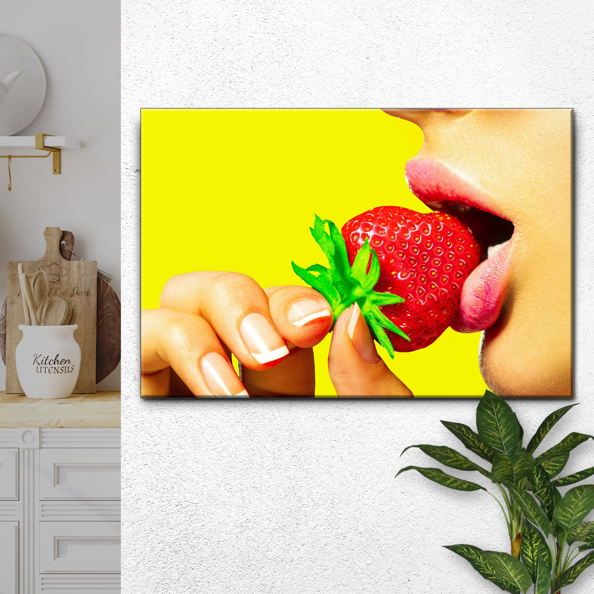 Fruits Strawberry Lips Canvas Wall Art by Tailored Canvases