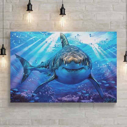 Underwater White Shark Canvas Wall Art by Tailored Canvases
