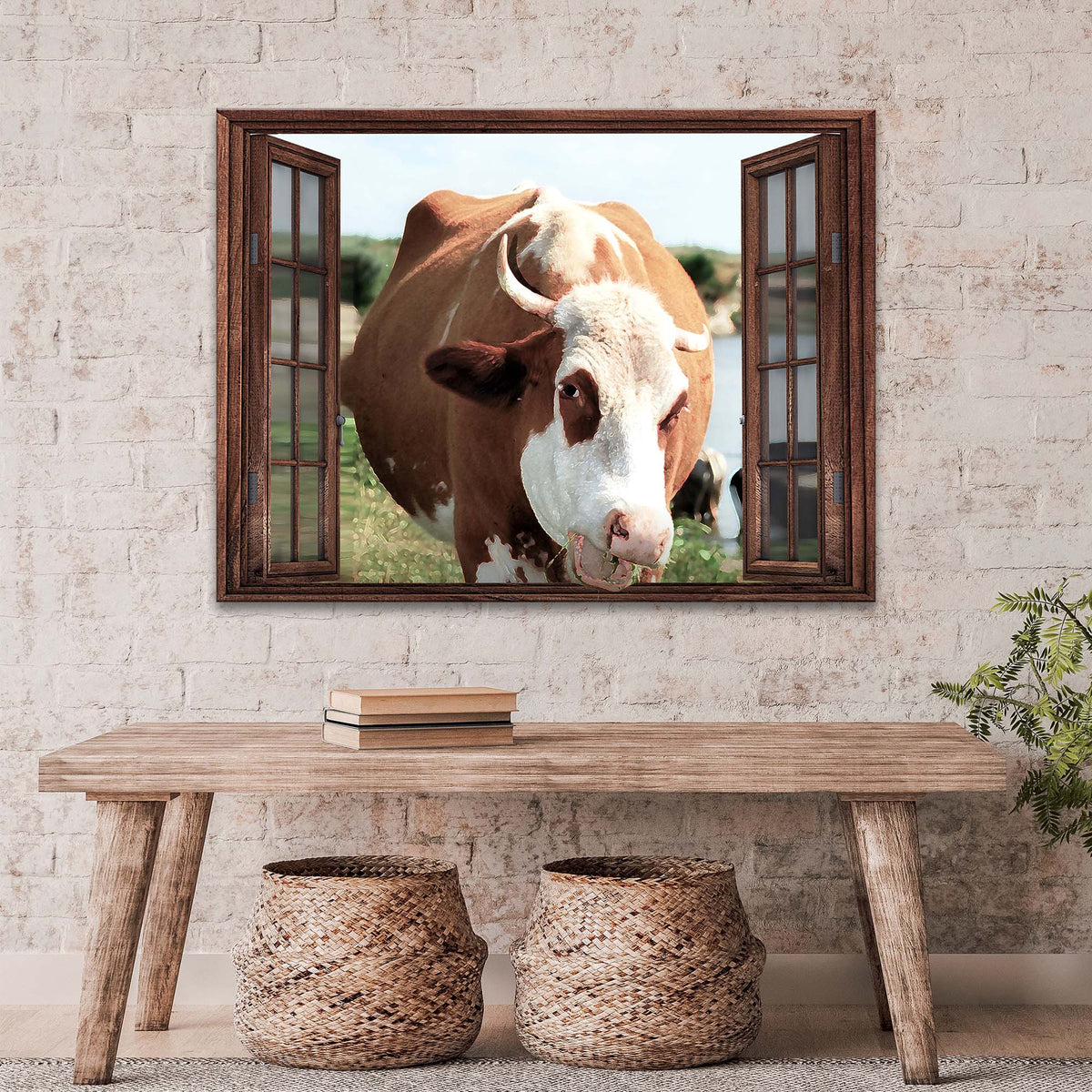 Cattle On Window Canvas Wall Art by Tailored Canvases