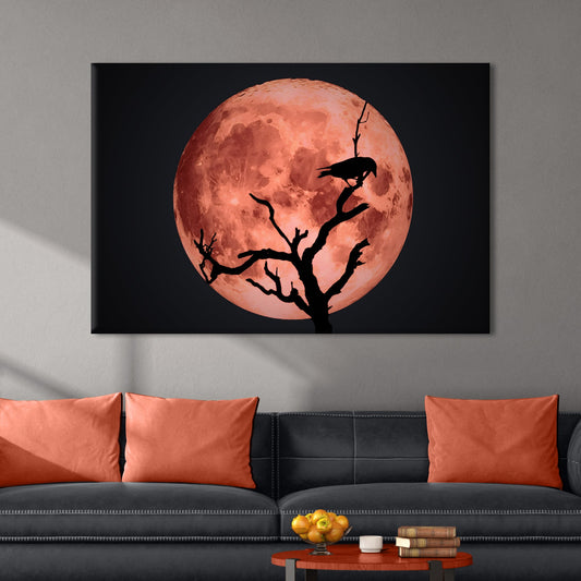 Crow And Blood Moon Canvas Wall Art by Tailored Canvases