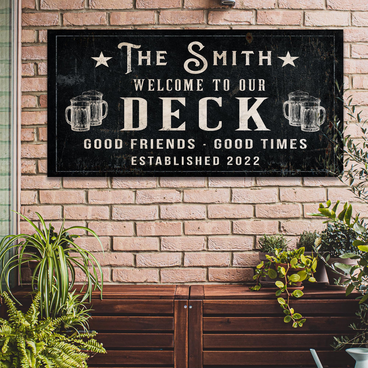 Good Friends Good Times Welcome To Our Deck Sign by Tailored Canvases