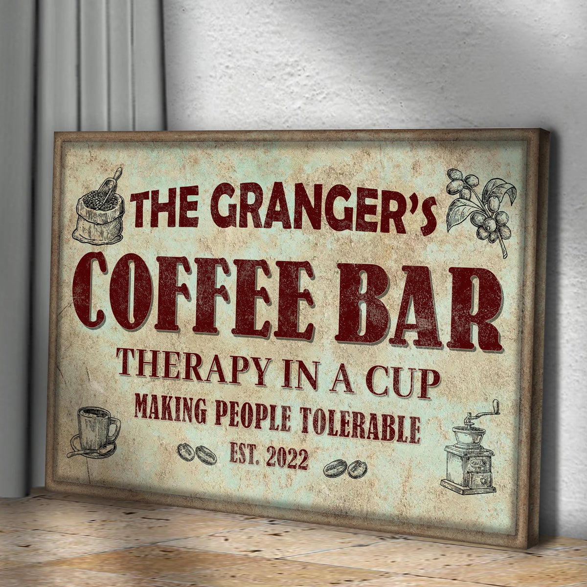 Coffee Bar Therapy In A Cup Sign by Tailored Canvases