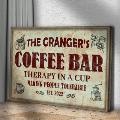Coffee Bar Therapy In A Cup Sign by Tailored Canvases