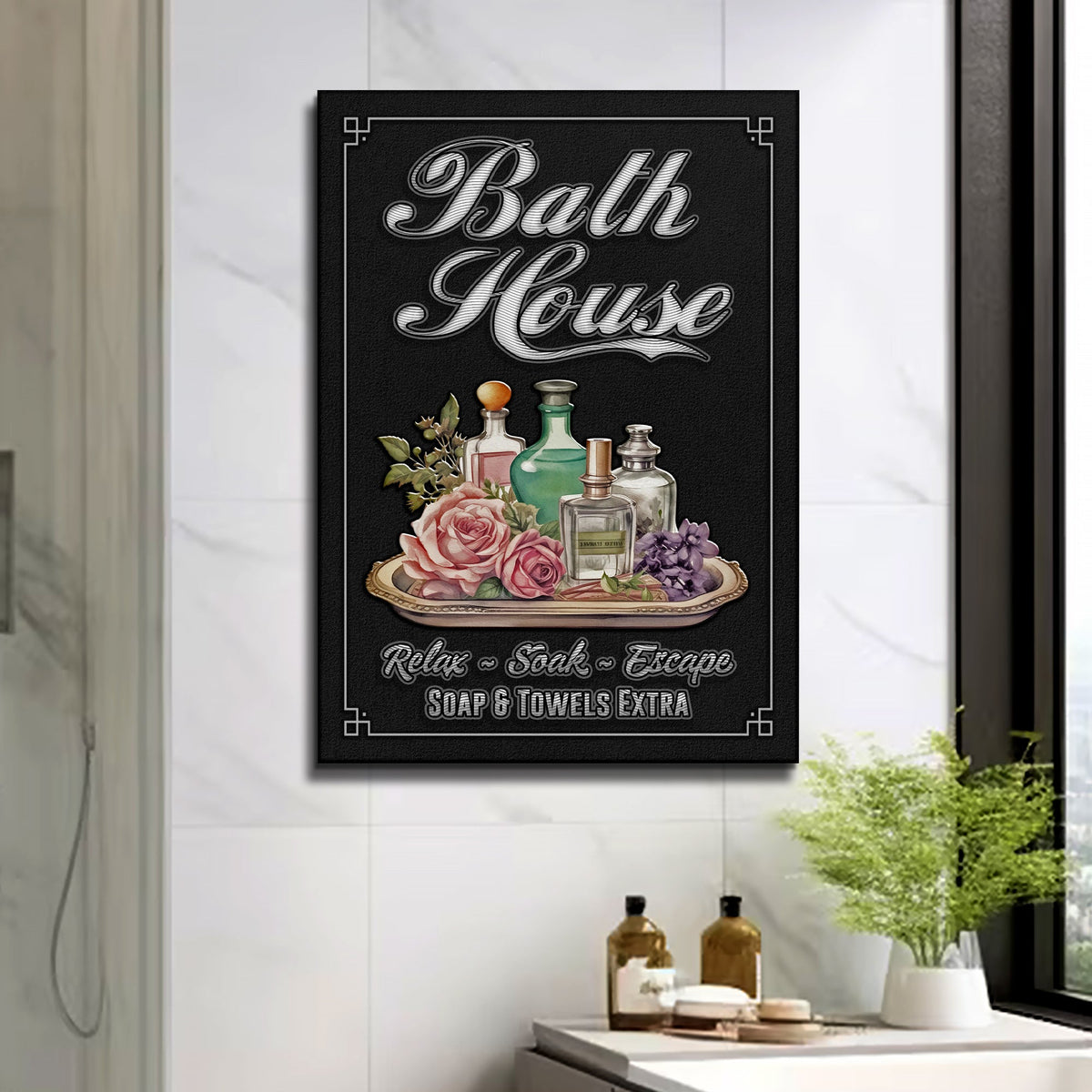 Relax Soak Escape Bath House Sign by Tailored Canvases