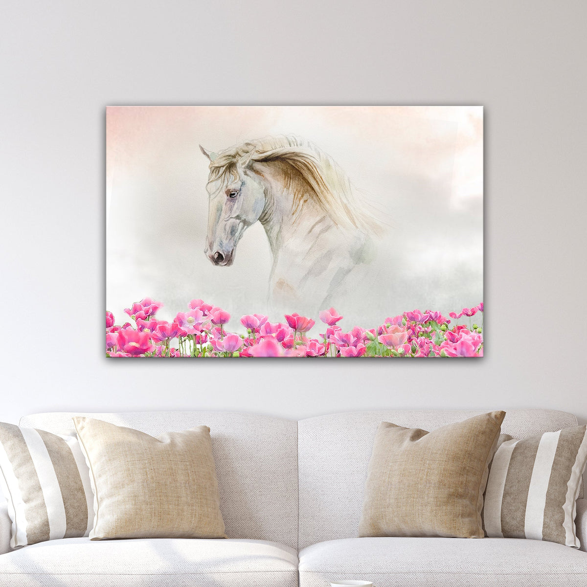 Floral White Horse Canvas Wall Art by Tailored Canvases