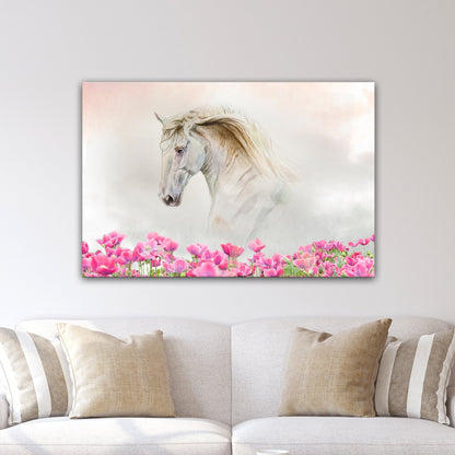 Floral White Horse Canvas Wall Art by Tailored Canvases