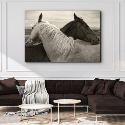 Monochrome Couple Horse Canvas Wall Art by Tailored Canvases