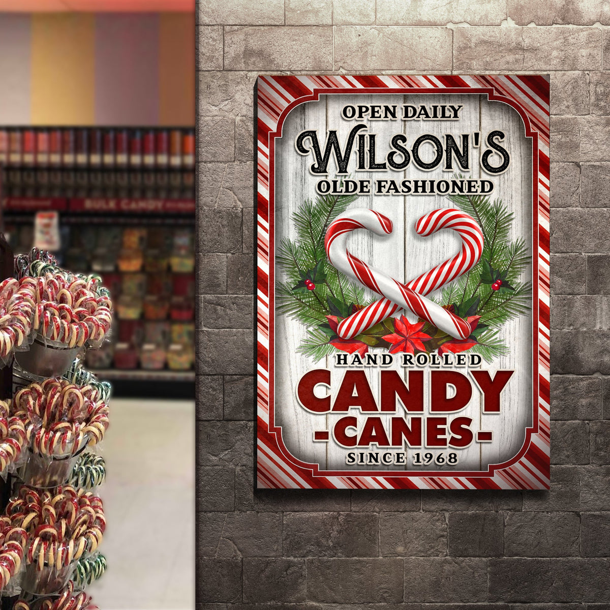 Olde Fashioned Hand Rolled Candy Canes Sign by Tailored Canvases