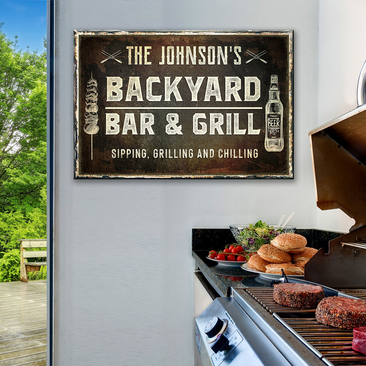 Backyard Bar And Grill Sign by Tailored Canvases