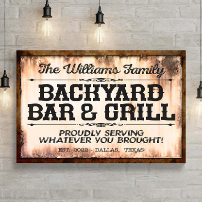 Backyard Bar & Grill Sign X by Tailored Canvases