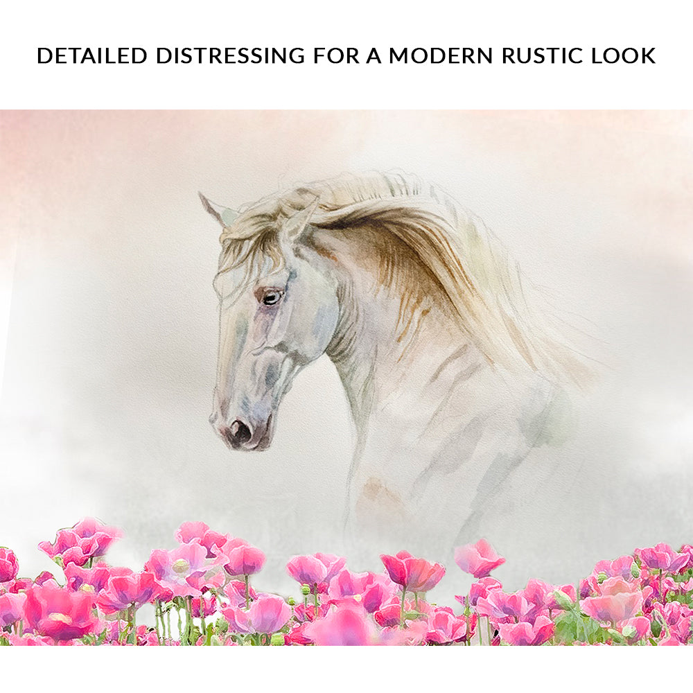Floral White Horse Canvas Wall Art by Tailored Canvases
