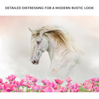 Floral White Horse Canvas Wall Art by Tailored Canvases