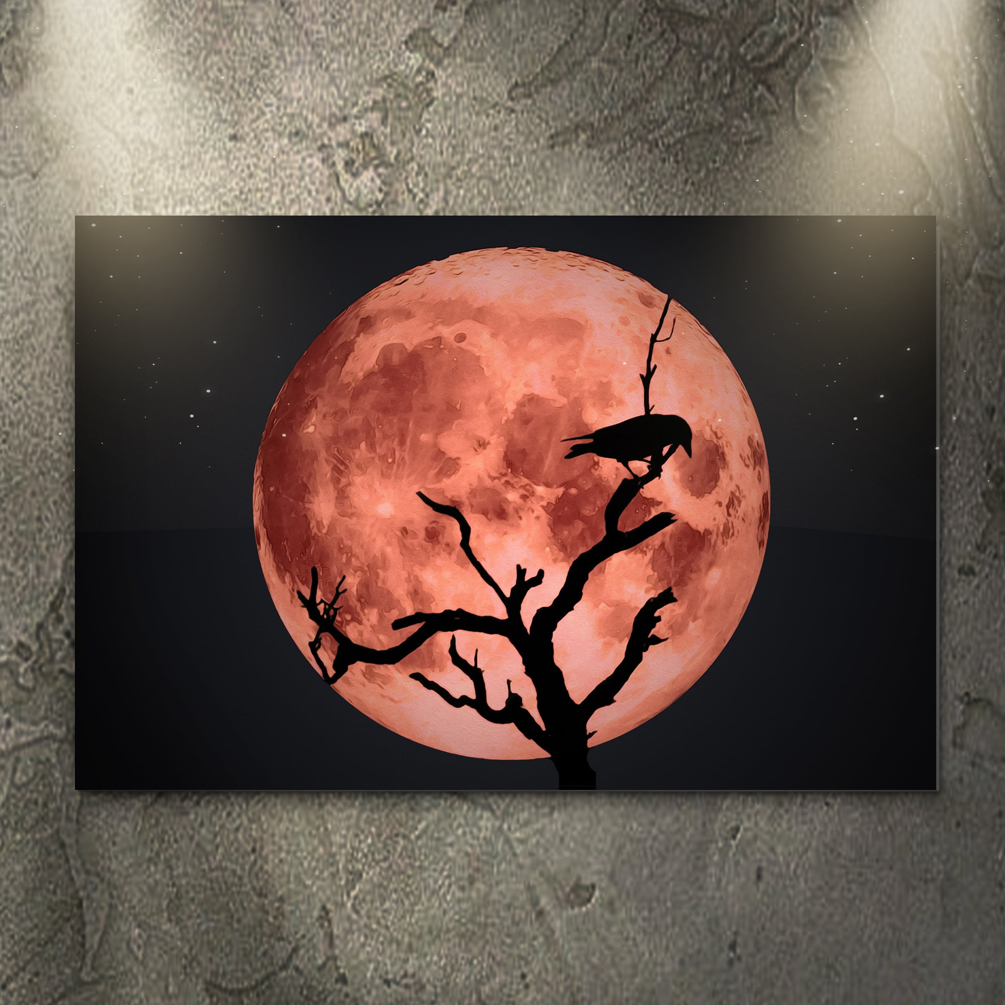 Crow And Blood Moon Canvas Wall Art by Tailored Canvases