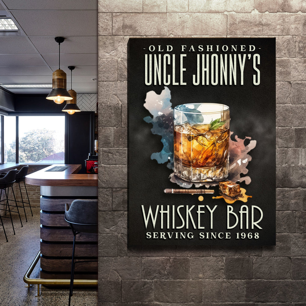 Old Fashioned Whiskey Bar Sign by Tailored Canvases