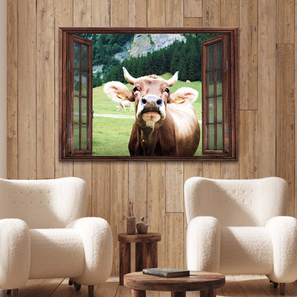 Cattle On Window Canvas Wall Art by Tailored Canvases