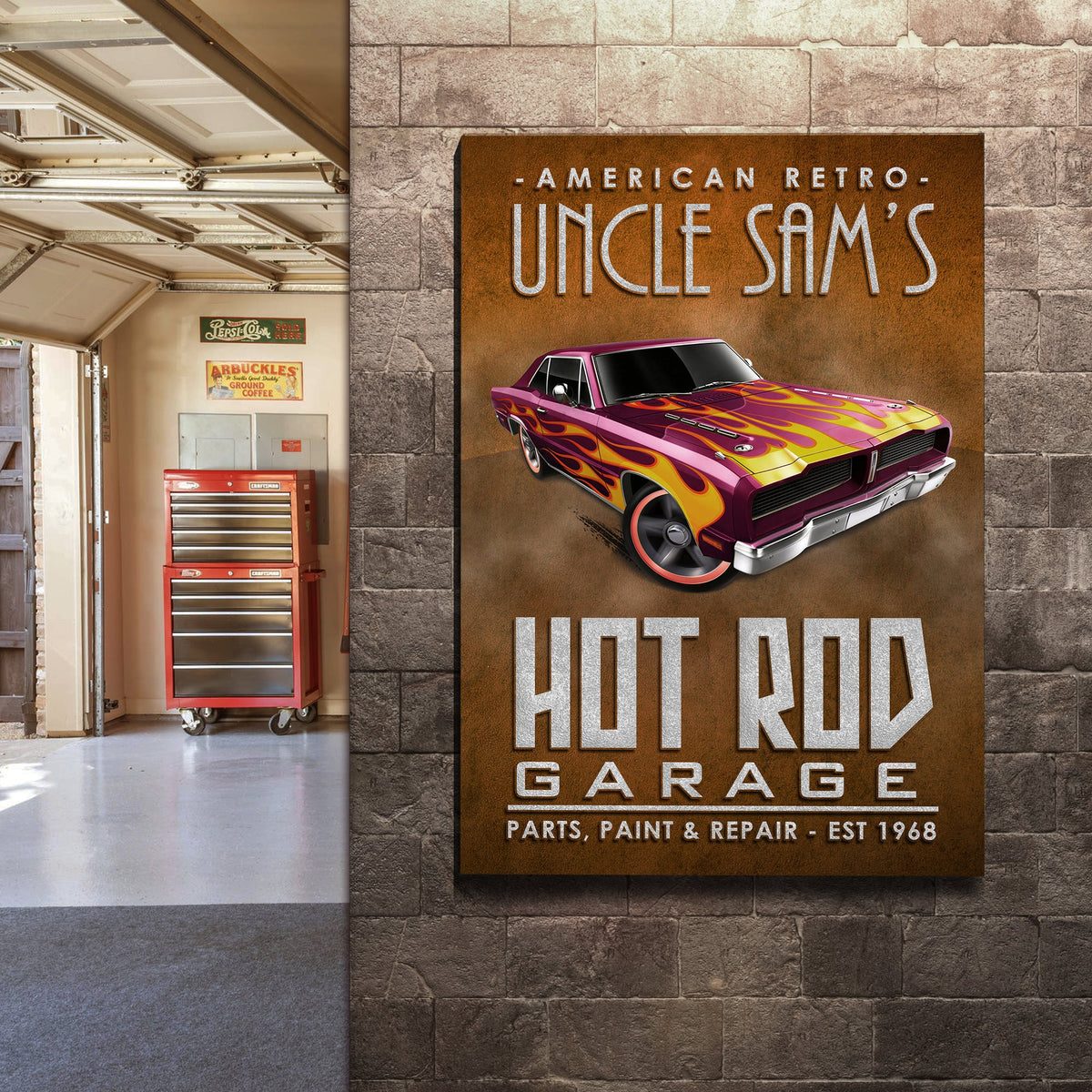 American Retro Garage Hot Rod Sign by Tailored Canvases