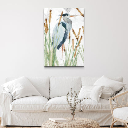 Heron In The Reeds Canvas Wall Art II by Tailored Canvases