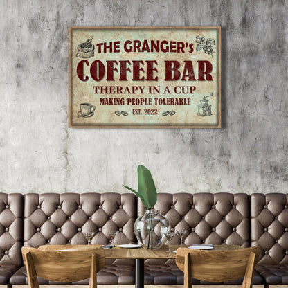 Coffee Bar Therapy In A Cup Sign by Tailored Canvases