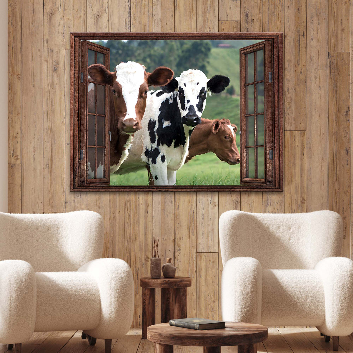 Cattle On Window Canvas Wall Art by Tailored Canvases