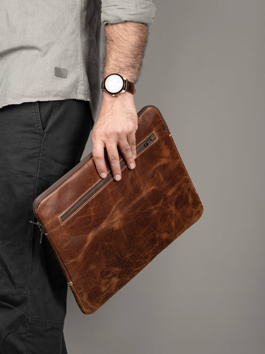 Tan Laptop Sleeve by Classy Leather Bags