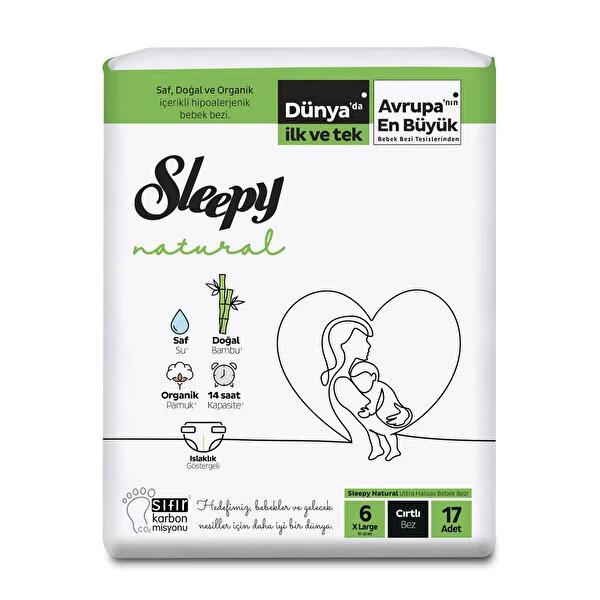 Sleepy natural bamboo baby diapers, size 6 XL, 17 count