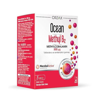 Ocean Vitamin B12 Methylcobalamin Sublingual Spray Supplement for Adults & Children - 500 mg, 5 ml by Beauty Care Bag