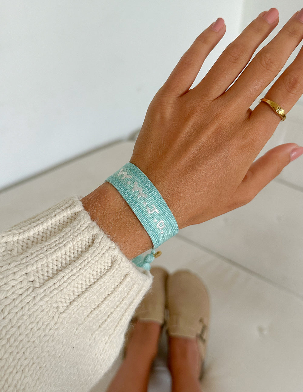 Teal WWJD Embroidered Bracelet by Elevated Faith