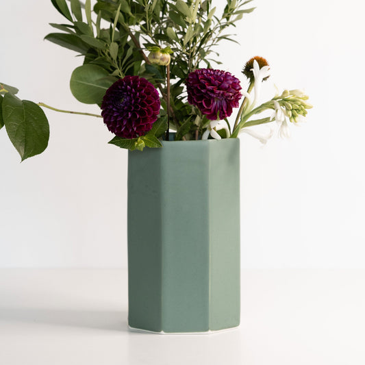 Tall octagonal handmade porcelain bouquet vase