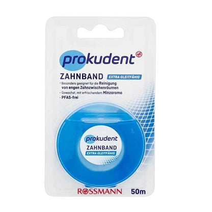 Prokudent mint flavored waxed dental floss, 50m, PFAS-free