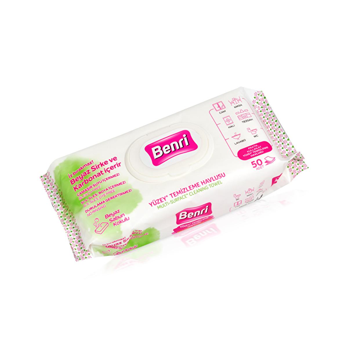 Benri Cleaning Cloths 50-Pack - Non-Toxic Multi-Surface Wipes for Efficient Cleaning by Beauty Care Bag