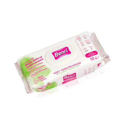 Benri Cleaning Cloths 50-Pack - Non-Toxic Multi-Surface Wipes for Efficient Cleaning by Beauty Care Bag
