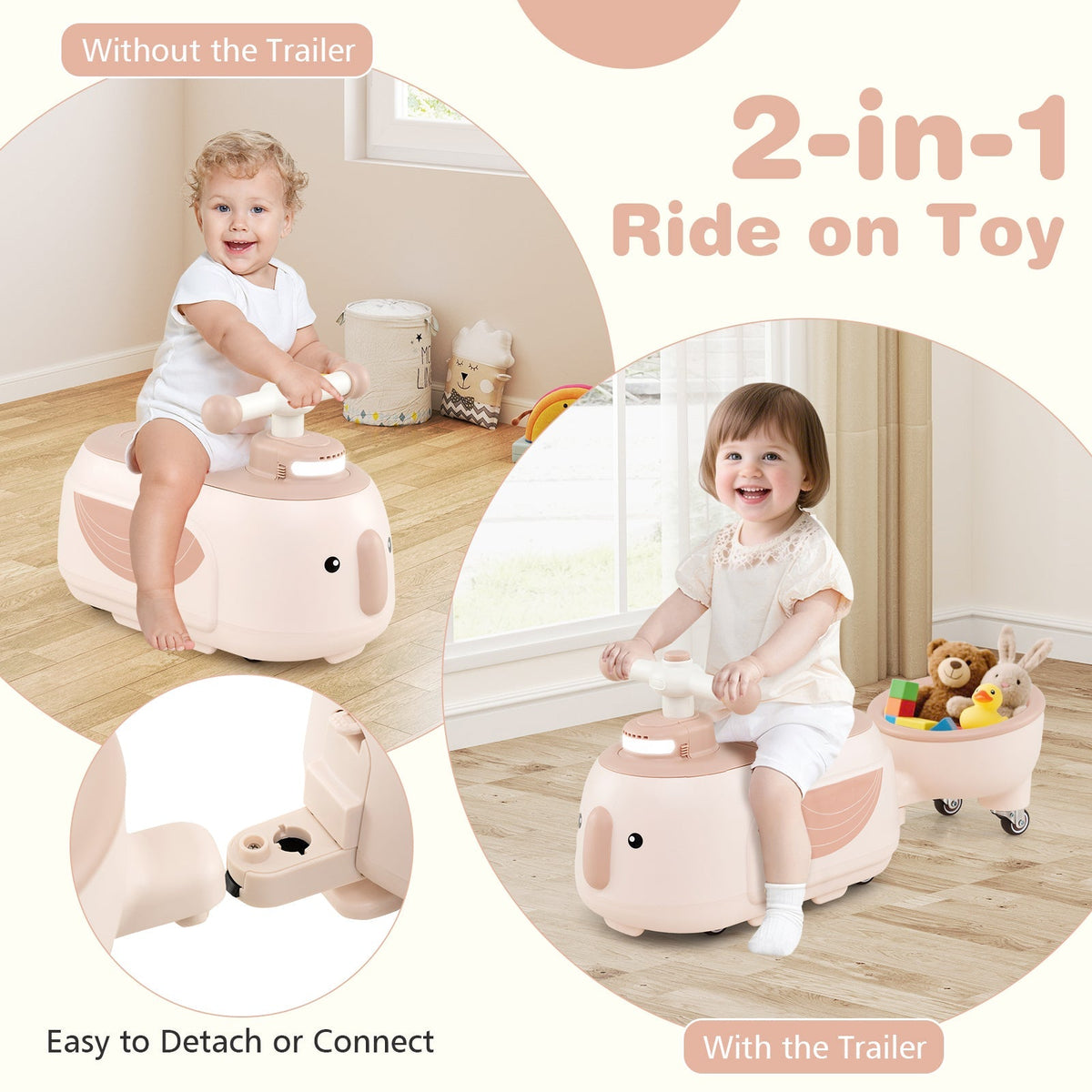 Toddler Ride on Toy with Trailer and Light Music by GBruno Store