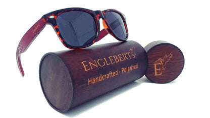 Red Bamboo Tortoise Framed Sunglasses With Wood Case, Artisan Engraved by Purple Ariadne