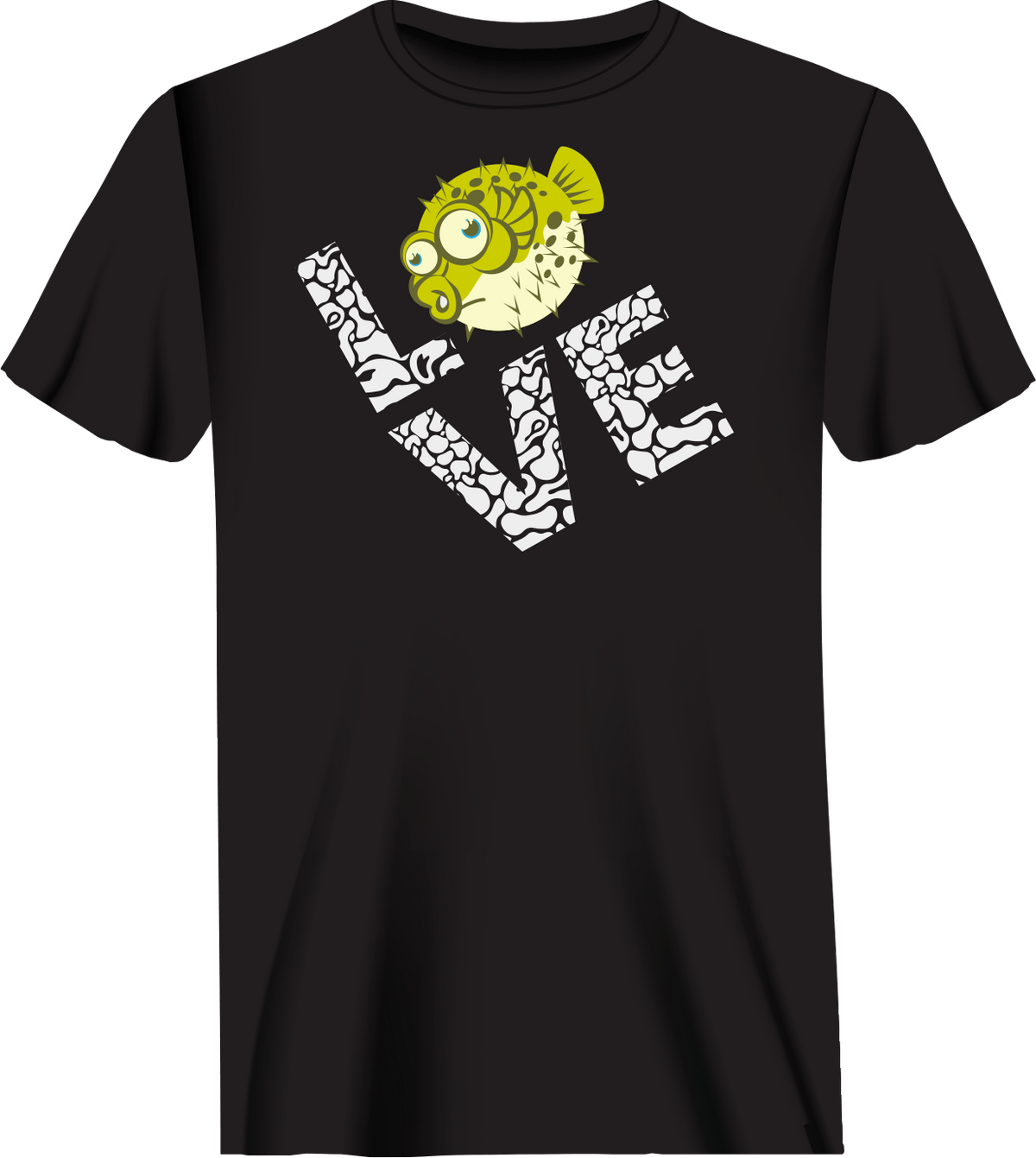 Love Fishing Green Blowfish Globe Man T-Shirt by Outdoorzees