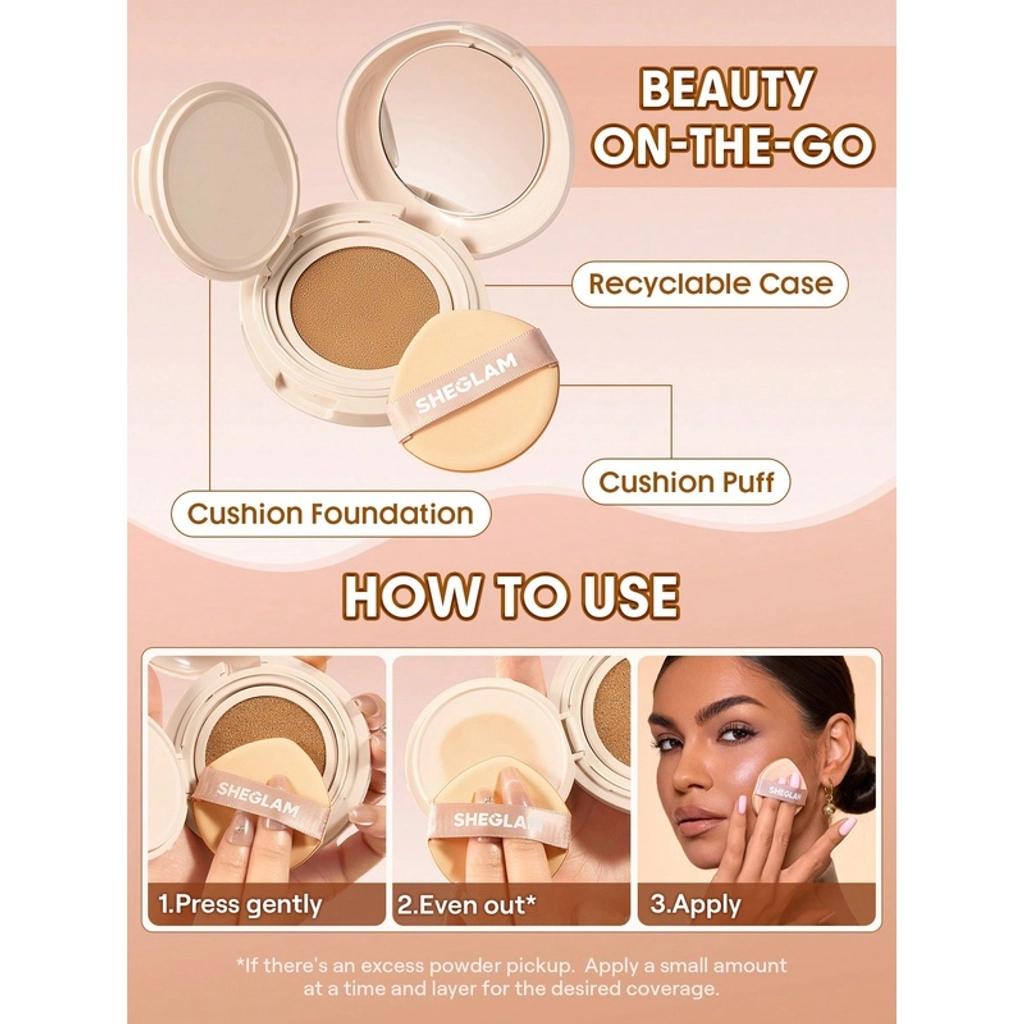 Sheglam Lock & Go Cushion Foundation for Dewy Skin Sand 15g by Beauty Care Bag