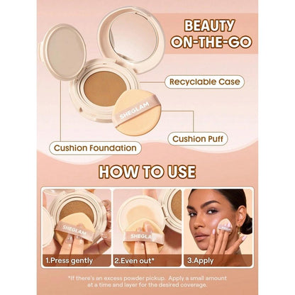 Sheglam Lock & Go Cushion Foundation for Dewy Skin Sand 15g by Beauty Care Bag