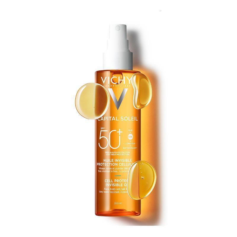 Vichy Capital Soleil Cell Protect Oil Spf 50 - Lightweight Antioxidant Sunscreen Oil for Face and Body by Beauty Care Bag