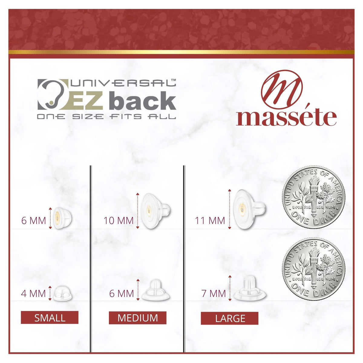 Universal EZback Earring Backs Soft Clear Silicone by Massete