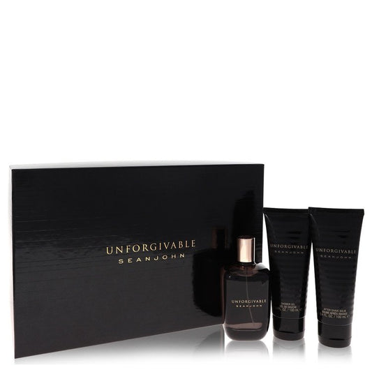 Unforgivable by Sean John Gift Set -- 4.2 oz Eau De Toilette Spray + 3.4 oz Shower Gel + 3.4 oz After Shave Balm for Men by Avera Group